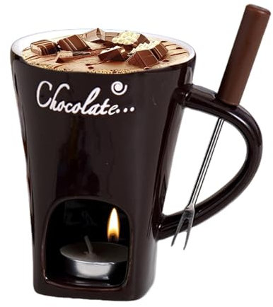Fondue Mug, Chocolate Fondue Set, Ceramic Chocolate Fondue Cup Set, 200ml Chocolate Fondue Mug with Forks, Ceramic Butter Warmer Set, Hot Pot Melting Tea Light Heating for Chocolate Cheese