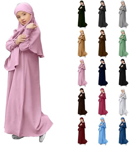 Surttan Gebetskleidung Für Kinder, Mädchen Muslim Kleider, Lange Ärmel Abaya Ohne Hijab, Islam Kleidung Frauen, Damen Muslimische Kleid Set, Gebetskleid Jilbab Khimar Ramadan Für 4-12 Jahre