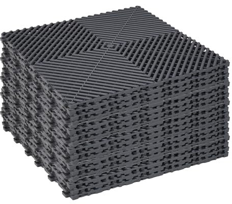 uyoyous Lot de 20 sols de garage en polypropylène - 40 x 40 cm - Épaisseur : 18 mm - Carreaux à clic - Pour garage, extérieur, piscine intérieure (3,2 m²) - Gris