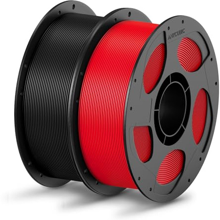 ANYCUBIC Refill PLA und Spool Kit 2KG, 1,75mm Filament 3D-Druckmaterialien mit Hoher Fließfähigkeit, Neatly Wound, Intelligente Identifikation, Schwarz Rot