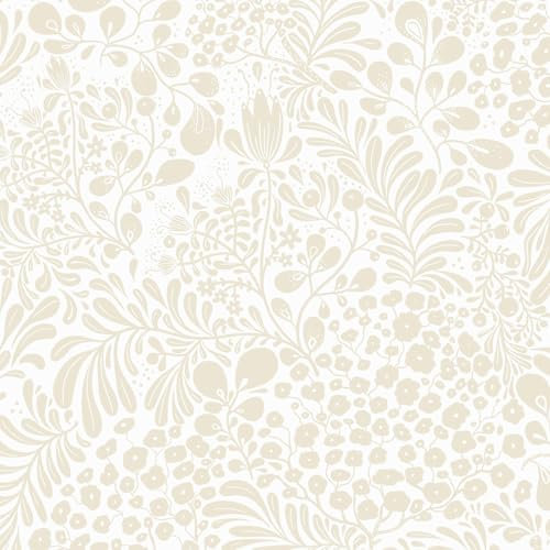 LiKiLiKi Beige Papier Peint Fleuri Papier Peint Autocollant 44x600 cm Vintage Fleurs Papier Peint à Motifs Imperméable à L'Eau Papier Peint Vinyle pour Chambre à Coucher Salon Salle de Bains