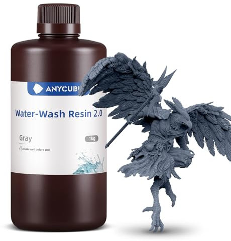 ANYCUBIC Upgraded Water Washable Resin 2.0, 3D Drucker Resin Wasser Waschbar, Anti-Vergilbung, 405nm UV Resin Photopolymer Harz für alle Harz 3D Drucker, Grau 1000g