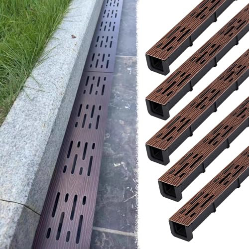 Caniveau Exterieur Caniveaux Et Grilles de Drainage Étroits de 5 Cm, Kit de Crépines pour Trottoir, Allée, Garage, Terrasse, Siphon de Sol pour Jardin, Cour, Balcon et Locaux Commerciaux(5pcs)