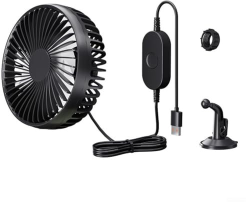Pumixiy Portable Car Fan,12V 24V USB Rechargeable Vehicle Cooling System With 3-Speed Settings,360 Degree-Rotatable Strong Suction Mount(Black)