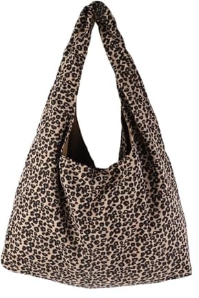 Chingde Shopper Cord Tasche Damen, Einkaufskorb Leopardenmuster, Leo Tasche, Zweiseitig Verfügbar, Komfortables Breites Schultergurt, Große Kapazität, für Büro, Einkauf, Schule (Kaki)
