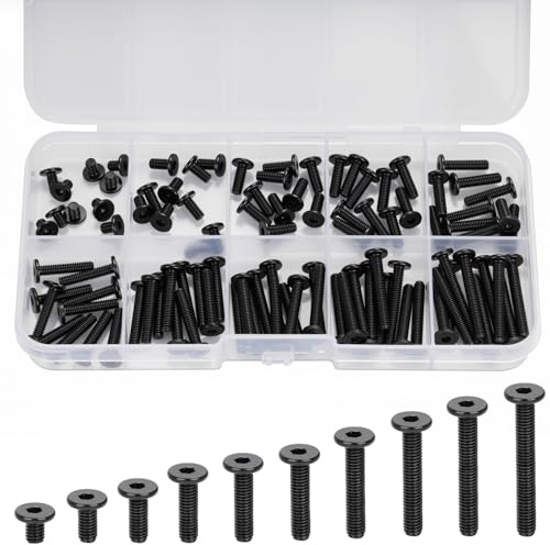 100 viti a testa svasata M3 x 4,6,8,10,12,14,16,18,20,22 mm, viti a esagono incassato, piccole viti in acciaio inox A2 V2A, filettatura completa nera