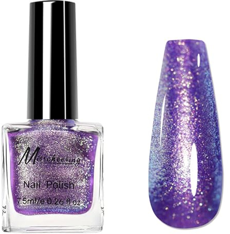 Purple Nail Varnish - Holographic Nail Polish - Pearlescent Glitter nail Varnish - Shimmer Gold Nail Polish - 60 Seconds nail polish Quick Dry - Air Drying, Long Lasting, Transparent Shine for Women
