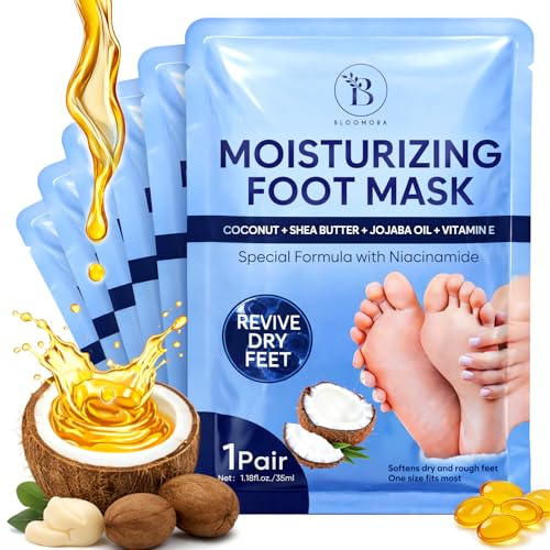 Masque Pieds Hydratant à la Noix de Coco - Karité Jojoba - 6 Paires | Rituel Spa à la Maison en 30 Minutes, Restaure Douceur et Souplesse, Cadeau Idéal pour un Moment de Bien-Être - 6 Pack