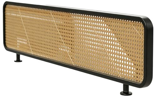AVSMGP Schreibtisch-Trennwand aus Edelstahl und Rattan, moderner Sichtschutz mit offenem Textur-Design – für Büro, Zuhause, Theke, Studio, Restaurant, schwarz, 2,110 cm