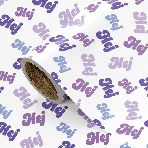 RUSPEPA Gruß-Geschenkpapier „Hej“ - Weißer Hintergrund, Deko für nordische/skandinavische Geschenke/Feiern, 43,2 cm x 3 m