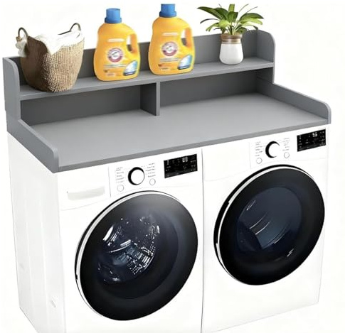 GUAWJRZDP Bois Comptoir Pour Lave-linge, Plan de Travail de Buanderie À Deux Niveaux Avec Bords Arrondis, À Placer Au-dessus Du Lave-linge Et Du Sèche-linge(Gray)