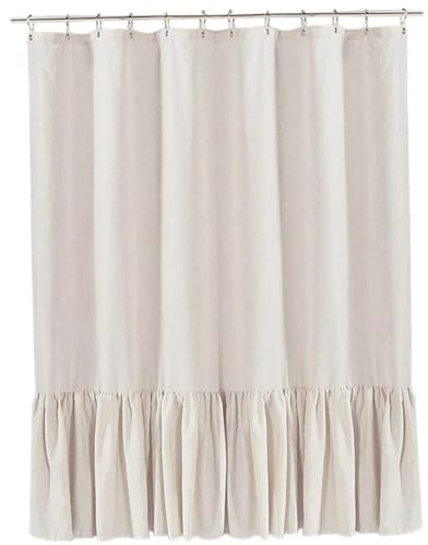 Peosaard Rideau de Douche à Volants, Rideau de Douche à Volants 72 x 72 cm, en Lin Vintage Beige avec boutonnières pour Salle Bain et Maison