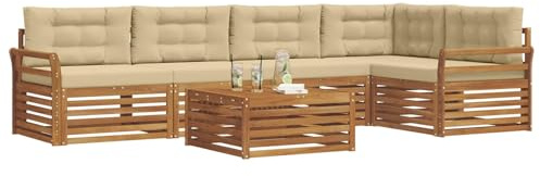 vidaXL Outdoor-Sofagarnitur mit Kissen 6 pcs Natur und Beige, Gartenmöbel, modernes Sofaset, Robustes Lounge-Set, gemütlicher Terrasse-Bereich zum Entspannen