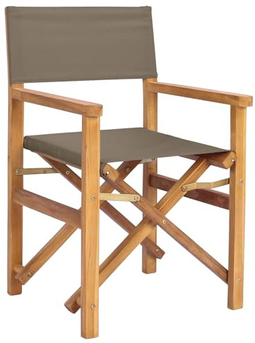 vidaXL Regiestuhl Braun und Taupe Massives Teakholz, Ergonomischer Garten- und Terrassenstuhl, wasserfeste Teak-Sitzgelegenheit, stylische Möbel für draußen