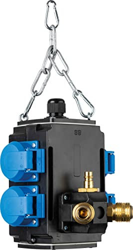 as - Schwabe MIXO Energiewürfel - Hängeverteiler - Stromverteiler - 4 Schutzkontaktsteckdosen 230 V, 16 A mit Druckluftanschluss - Anschlussfertig verdrahtet - IP44 - Made in Germany - Schwarz, 60732