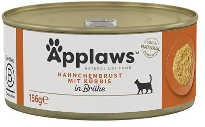 Applaws 100% natürliches Nassfutter für Katzen, Hühnerbrust mit Kürbis in Brühe - Packung mit 24 x 156g Dosen