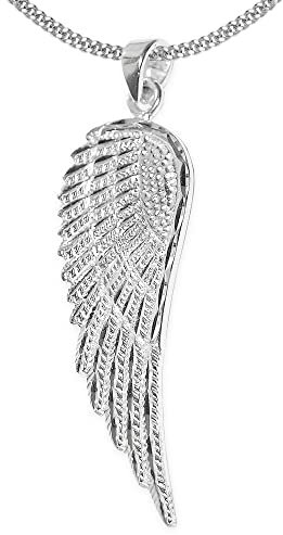 CLEVER SCHMUCK Set Silberner Anhänger großer Flügel 36 cm glänzend diamantiert und Kette Panzer 45 cm STERLING SILBER 925