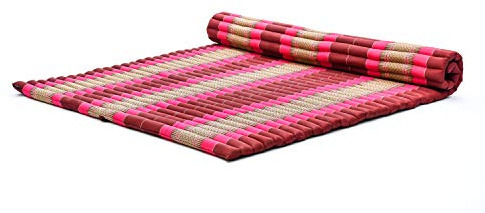 Leewadee Faltbare Bodenmatratze - Japanischer Rollbarer Futon - Tatami Faltmatte - Gästebett - Camping Matratze - Thai Massage Matte, Kapok Füllung, 190 x 145 cm, Rotbraun Pink
