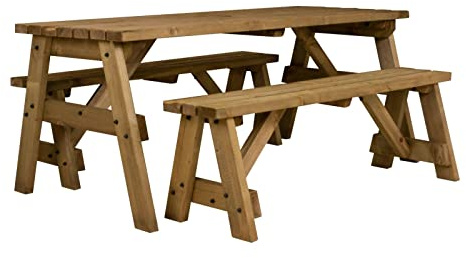 Arbor Garden Solutions 6 Seat Wooden picnic table and benches set, Victoria compact patio furniture (6ft, Rustic Brown)