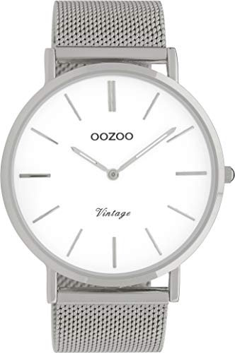Oozoo Vintage Armbanduhr mit Edelstahl Milanaise Metallband 44 MM Weiß/Silberfarben C9900