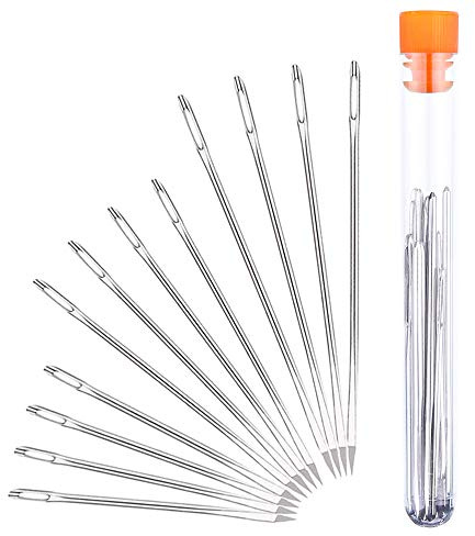 Hekisn Professional Large-Eye Leather Stitching Needle with 3 Different Sizes for Leather Projects with Storage Container (12 Pieces)