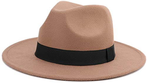 Besoogii Klassische breite Krempe Damen Herren Fedora Hut mit Gürtelschnalle Filz Panama Hut