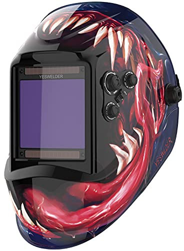 YESWELDER Casco per Saldatura True Color 10X9cm Grande Schermo di Visualizzazione Maschera di Saldatura auto oscurante ad energia solare, 4 Sensori d'arco Ampio schermo 4~5/9-9/13 per TIG MIG ARC