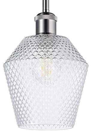 Modern and Compact Clear Glass Diamond Design Easy Fit Pendant Lamp Shade for Kitchen, Lounge, Dining Room etc | 60w Maximum | 17cm x 17cm by Happy Homewares