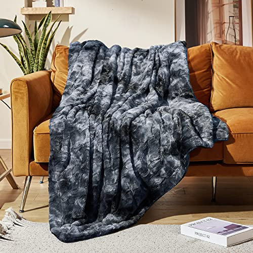 MOOFUN Kunstfell-Überwurfdecke, 203 x 152 cm, weich, flauschig, gemütlich, warm, flauschig, strapazierfähige Decke für Couch und Bett, Grau