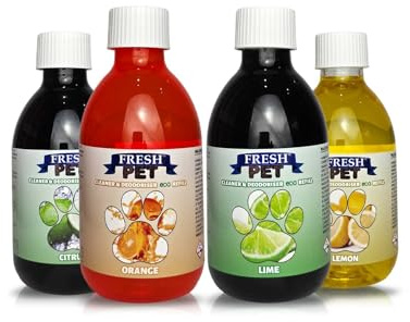 Fresh Pet Disinfectant Deodoriser Artificial Grass Cleaner Eco-Refill | Citrus Pack 4x250ml Eco-Refill (makes 4x5L) for Kennels, Catteries, Artificial Grass, Floors, Bedding, Litter Trays