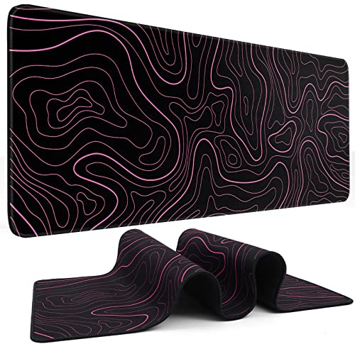DIGSOM Gaming-Mauspad, groß, 80 x 30 cm, Topografisches Mauspad mit Rutschfester Gummiunterseite, erweitertes Mauspad, XL-Tastatur-Pad, minimalistische geografische Schreibtischunterlage für Maus