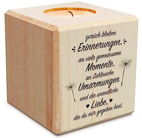 Trauerlicht - zurück bleiben Erinnerungen - Teelichthalter mit Gravur aus Holz - Grabschmuck - Trauergeschenk - Gedenklicht - Erinnerungslicht - Kerze zur Trauerbewältung - Holzwürfel