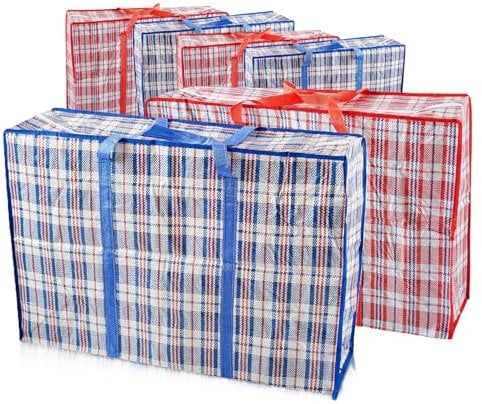 Start and DriveLtd, Laundry Bag Zips, XXL jumbo Heavy Duty Storage Bags Reusable Strong Nylon Large Boxes for House Moving Clothes & Wardrobe Storage backpack waterproof (4 Bags Mix (Red + Blue))