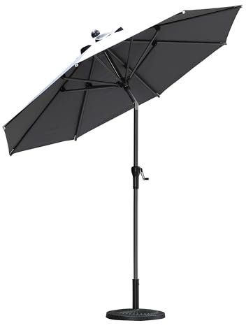 PURPLE LEAF Parasol de Jardin Exterieur en Aluminium de 245 cm, Parasol Rond Inclinable avec Manivelle et 8 Baleines, Résistant à la Rouille et aux UV, Adapté aux Balcons et Terrasses, Gris clair