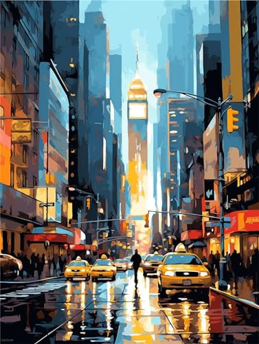 Peinture Numero Adulte New York, DIY Paysage Peinture par Numero Adulte, Acryliques Peinture par Numéros pour Adultes Débutants Enfants, Loisirs Créatifs Adultes pour Tableau Decoration Murale 30x40cm