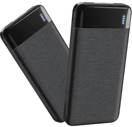 Power Bank 10000mAh Slim Small Batería Externa 2.4A Cargador de Teléfono Móvil Portátil para iPhone Samsung Galaxy One Plus Xiaomi iPad Android (Negro, Y5-2-pak)