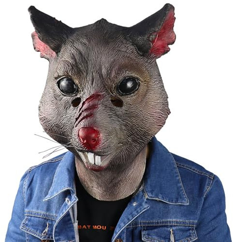 shayulajiao Ratten maske | Tierkostüm-Vollkopfmaske aus Latex für Karneval & Halloween | Atmungsaktive Horror-Maske für Fasching & Maskenbälle (Einheitsgröße)