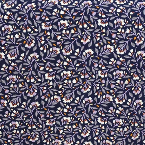 Viskose-Stoff zarte Blüten ab 1m x 145 cm Frühling Sommer Viskosestoff Meterware, Farbe:008 - marine