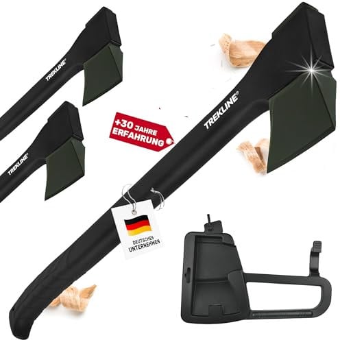 TREKLINE Spaltaxt, Spalthammer [ ErgoFiber™ - Glasfaserverstärkter Griff ] MilitaryCast, Inklusive Klingen-/Transportschutz, Antihaftbeschichtet, Hochwertige Stahl-Klinge [96cm; 2.6kg]