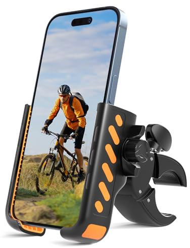 gmaii Support de téléphone pour vélo, moto - Pour scooter électrique, moto tout-terrain et poussette, pince de guidon rotative à 360° compatible avec iPhone et smartphones Android de 4 à 7 pouces 15