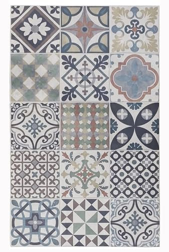 Tadi & Imperio1979 Alfombra vinílica hidráulica de baldosas Multicolor para Cocina, Pasillo, Aseo, dormitorios con revés PVC Antideslizante.
