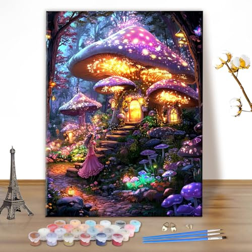 MEIYUDA Peinture par Numero Adulte, Pays des Merveilles Paysage Kit de Peinture à l'Huile sur Toile par Numéro, Débutants Peinture Acrylique Pigmentée, Decoration Maison Cadeau 30x40cm(sans Cadre)