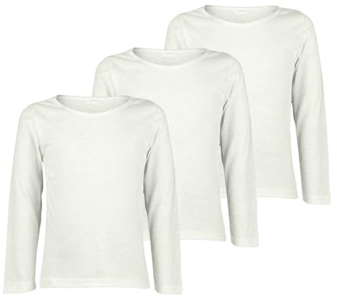 janisramone® Pack of 3 Kids T-Shirts, Unisex Plain Girls and Boys Long Sleeve T Shirt, Casual Round Neck Stretchy & Comfortable Boys Girls School Shirts