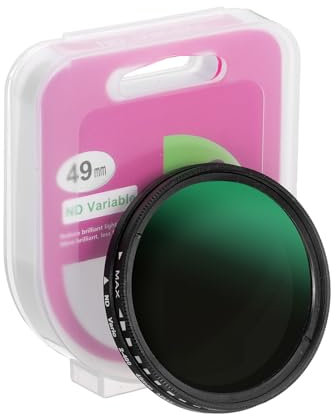 PATIKIL 49mm ND Filter, Variabler ND-Filter ND2-ND400 Einstellbarer Neutraldichtefilter Slim Optisches Glas mit Kappe für Kameraobjektiv Video Vlog Porträtfotografie, Schwarz