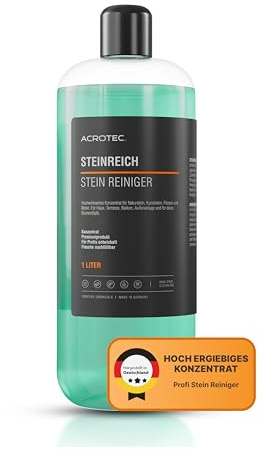 AcroTec STEINREICH Steinreiniger außen und innen, ergiebiges Konzentrat 1L | Grünbelagentferner, Terrassenreiniger für Pflaster, Beton und Naturstein, 100% biologisch abbaubar, schont Pflanzen und Tiere