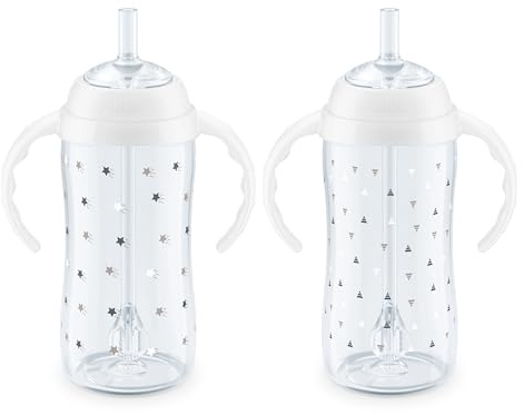 NUK Learner Straw Cup, 10oz, 2-Pack - Toddler Sippy Cup with Soft Straw for Easy Drinking, Suitable for Ages 8 Months and Up, Timeless Collection
