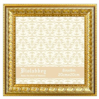 VIOLABBEY Bilderrahmen 20x20 cm Gold, Vintage-Fotorahmen | Wand oder Tischdekoration, Klassisches Design, Büro & Zuhause, Passend für 8x8 Inch Fotos