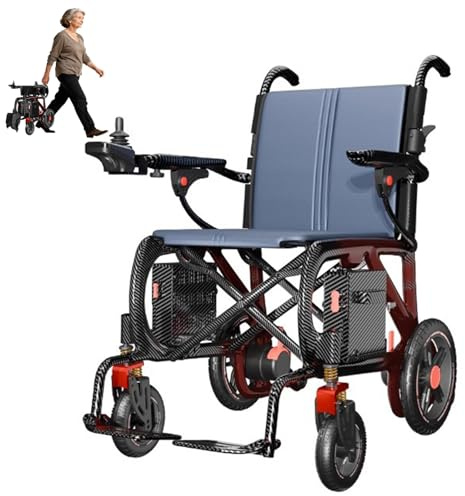 Leichter Rollstuhl Elektrischer aus Carbon für Erwachsene, 12KG Ultraleichter Elektrorollstuhl bis 150KG, Mit bis zu 48 km Reichweite für alle Gelände