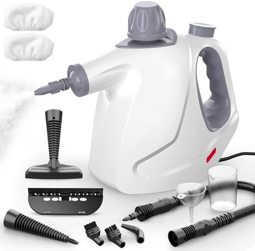 Handheld Steam Cleaner, 450ml High Pressure & Fast Heat Portable Steamer with 11 Accessories and Safe Lock, Multi-Purpose Steam Cleaner Handheld for Kitchen, Sofa, Car, Floors & Windows