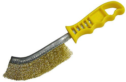 Faithfull FAIWBHANDB Brass Crimped Wire Scratch Brush Yellow Handle. 25cm Long
